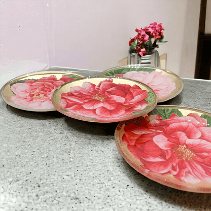 Rose Decoupage Trinket Tray Gold Leaf Vintage Jewelry Dish Coaster - I Bought a Yard Sale