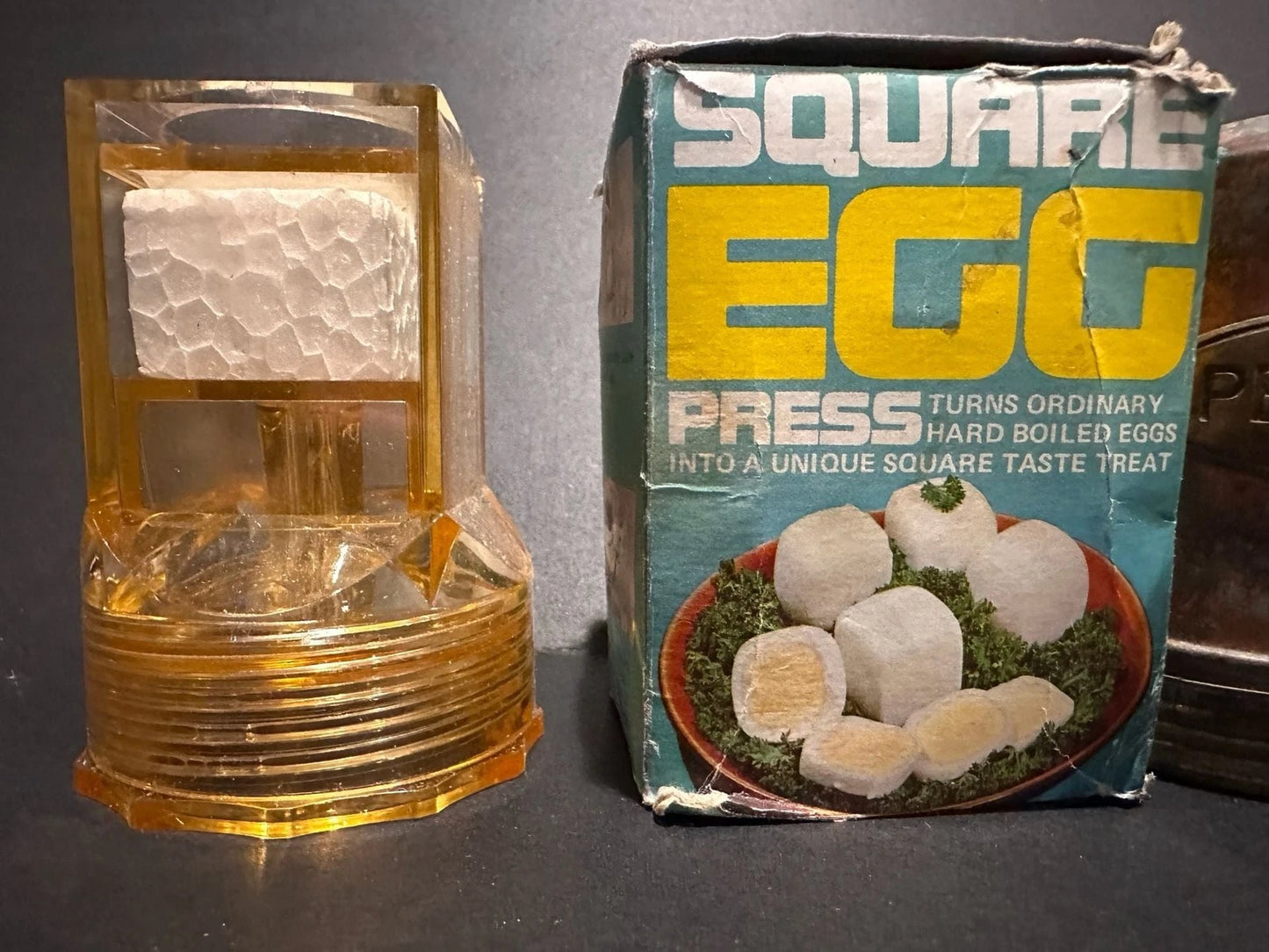 Vintage Square Egg Press Maker and Rustic Copper Salt & Pepper Shakers Set