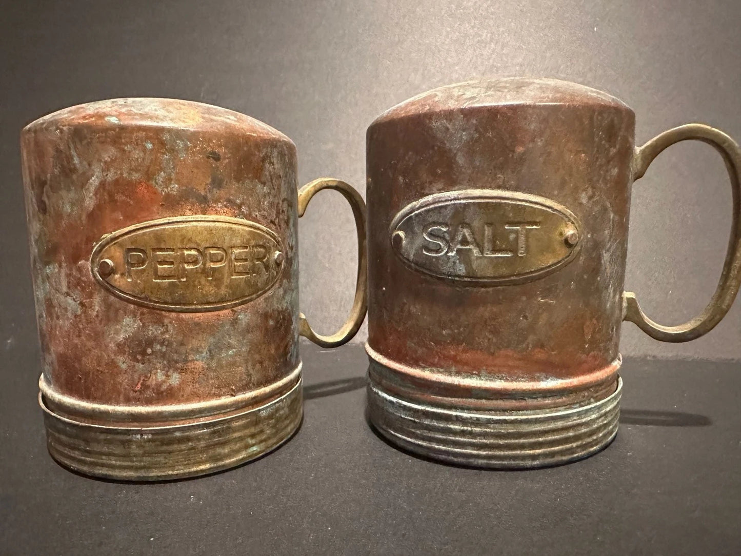 Vintage Square Egg Press Maker and Rustic Copper Salt & Pepper Shakers Set