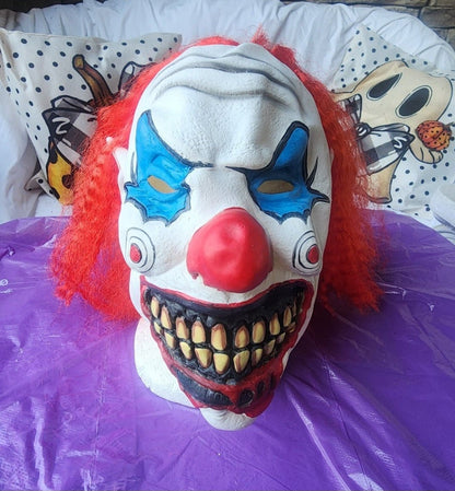 Scary Clown Mask Latex with Red Hair Costume Adult Horror IT Halloween vibe - I Bought a Yard Sale
