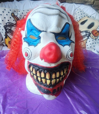 Scary Clown Mask Latex with Red Hair Costume Adult Horror IT Halloween vibe - I Bought a Yard Sale