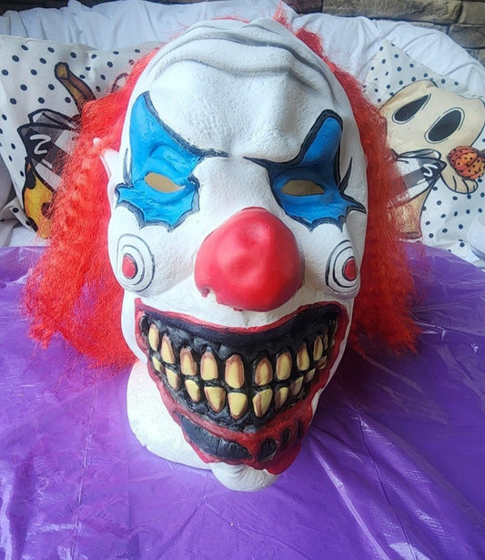 Scary Clown Mask Latex with Red Hair Costume Adult Horror IT Halloween vibe - I Bought a Yard Sale