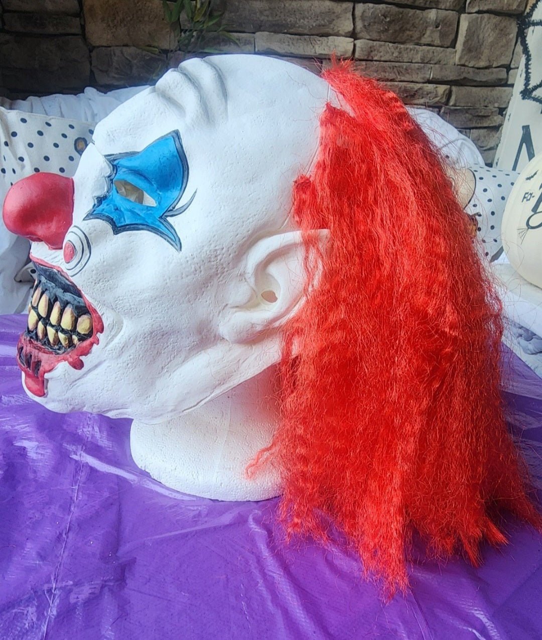 Scary Clown Mask Latex with Red Hair Costume Adult Horror IT Halloween vibe - I Bought a Yard Sale