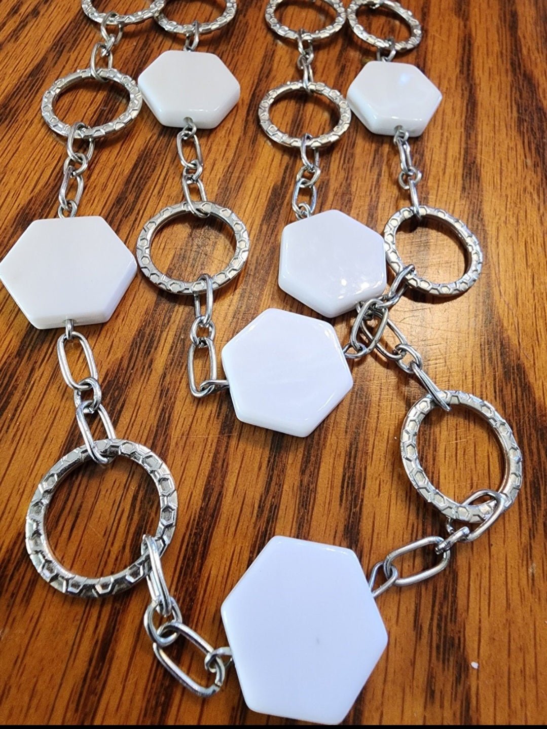 Silver Tone Necklace with White octagon beads light weight - I Bought a Yard Sale