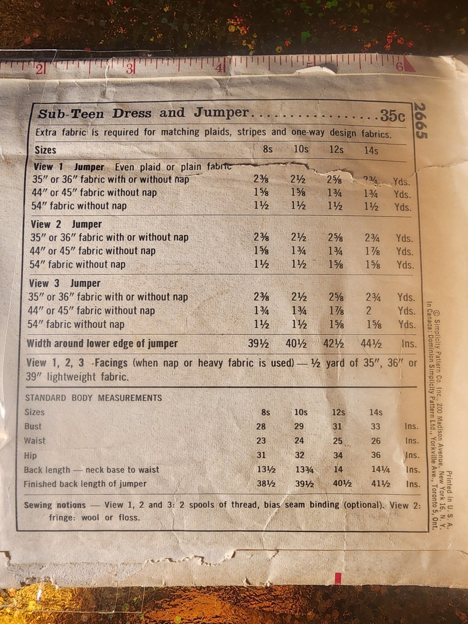 Simplicity Pattern 2665 Sub 14s bust 33. - I Bought a Yard Sale