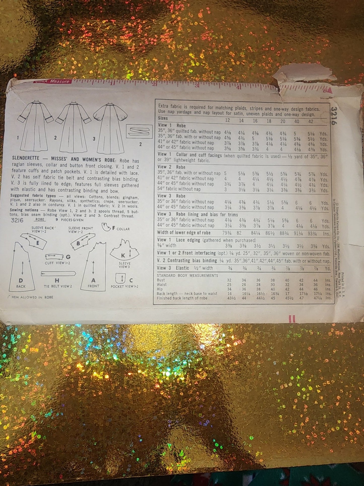 SIMPLICITY PATTERN 3216 BUST 36 SZ 16 50C SLENDERETTE MISSES WOMENS ROBE 1970s - I Bought a Yard Sale