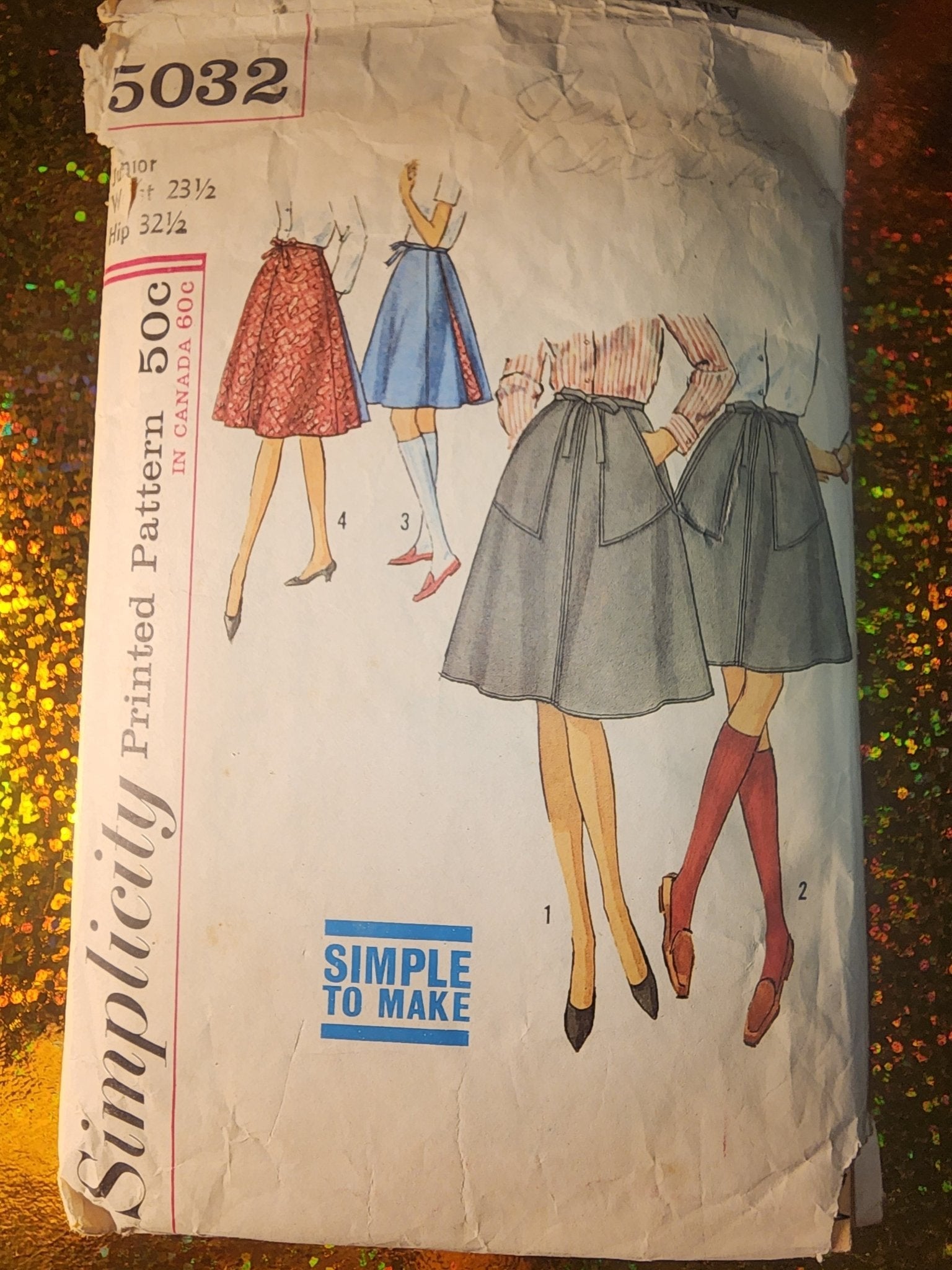 Simplicity vintage Pattern 5032 reversible wrap around junior skirt waist 23.5 - I Bought a Yard Sale