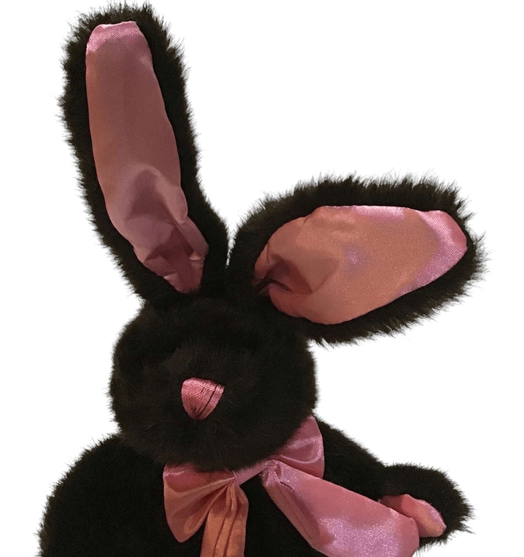 Soft and cuddly plush bunny in chocolate brown and pink, perfect for Easter - I Bought a Yard Sale