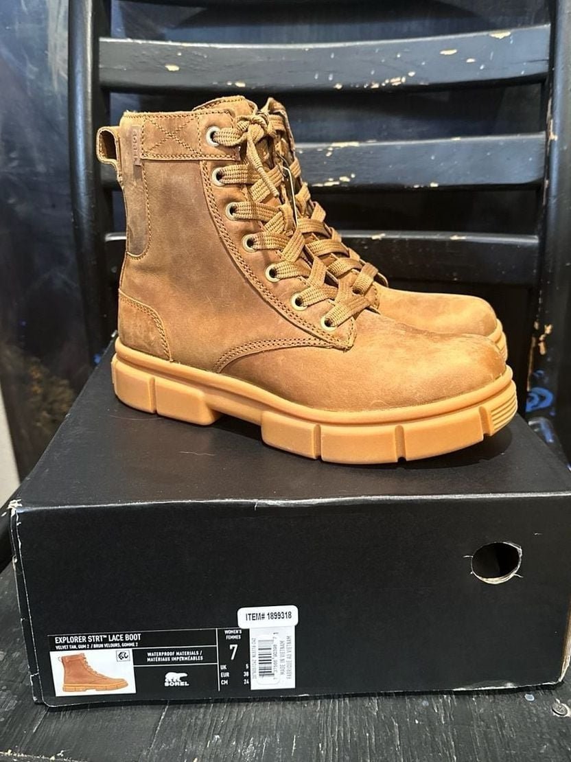 SOREL Women's Explorer STRT Waterproof Lace - Up Boot in Velvet Tan - I Bought a Yard Sale