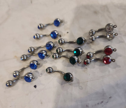 Sparkling Lot of 14 Double Jewel Belly button Rings - I Bought a Yard Sale