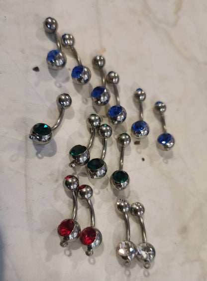 Sparkling Lot of 14 Double Jewel Belly button Rings - I Bought a Yard Sale