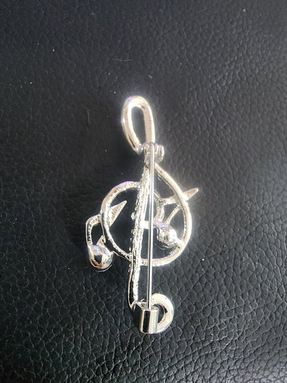 Sparkling Musical Elegance: Rhinestone Treble Clef Brooch - I Bought a Yard Sale