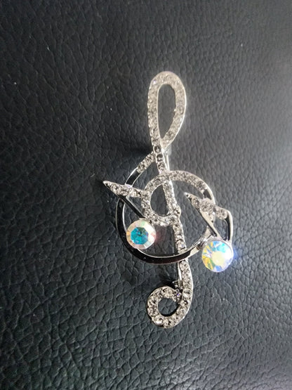 Sparkling Musical Elegance: Rhinestone Treble Clef Brooch - I Bought a Yard Sale