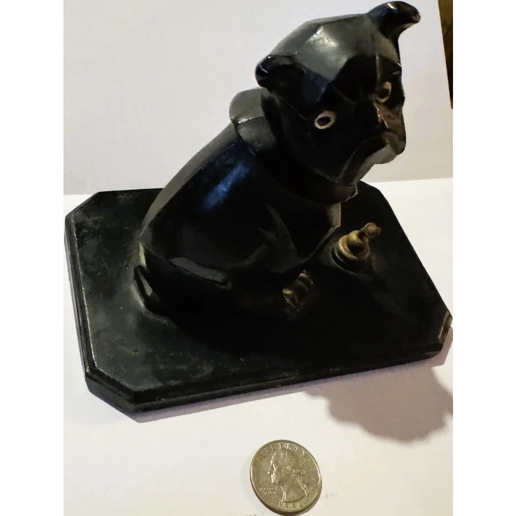 Vintage Art Deco Bulldog Inkwell Base 🐶 – Interwar European Cast Metal Desk Piece