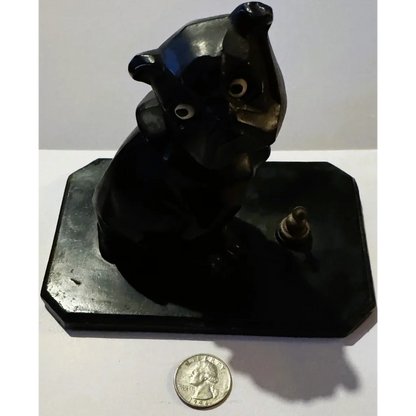 Vintage Art Deco Bulldog Inkwell Base 🐶 – Interwar European Cast Metal Desk Piece