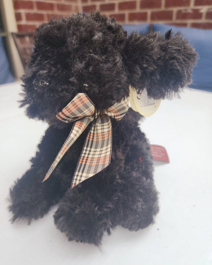 The Bearington Collection BABY JAKE Plush Dog Black Puppy 8” plaid bow - I Bought a Yard Sale