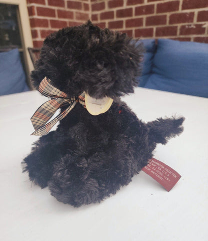The Bearington Collection BABY JAKE Plush Dog Black Puppy 8” plaid bow - I Bought a Yard Sale