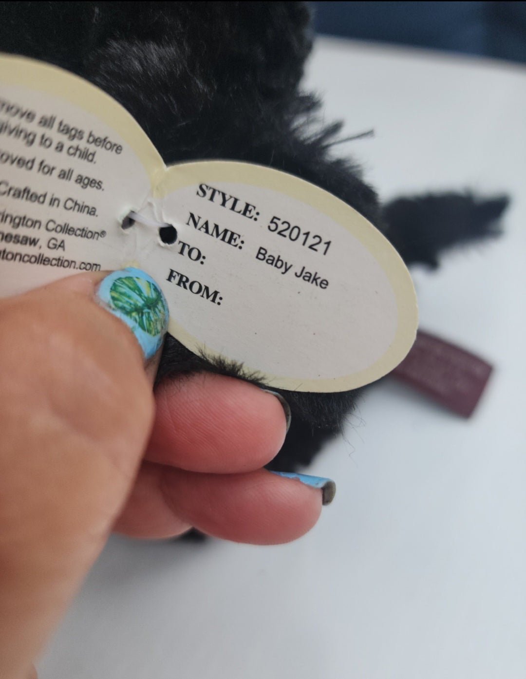 The Bearington Collection BABY JAKE Plush Dog Black Puppy 8” plaid bow - I Bought a Yard Sale