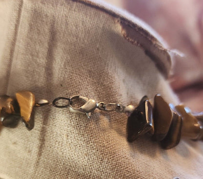 Tigers Eye Necklace, Gemstone Beaded Chips - I Bought a Yard Sale