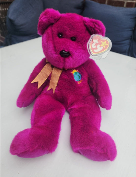 Ty Beanie Babies Millennium Bear Plush 13" has plastic on ear tag - I Bought a Yard Sale