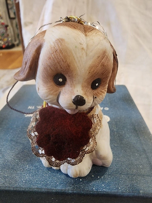 Valentine Holiday Bell 3” puppy figurine Vintage porcelain L'il Chimer Jasco - I Bought a Yard Sale