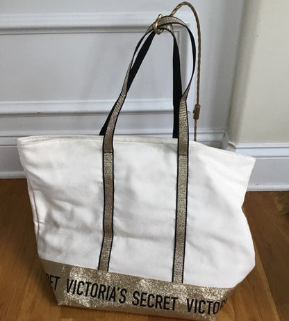 Victoria Secret Canvas Tote w Gold glitttery accent - I Bought a Yard Sale