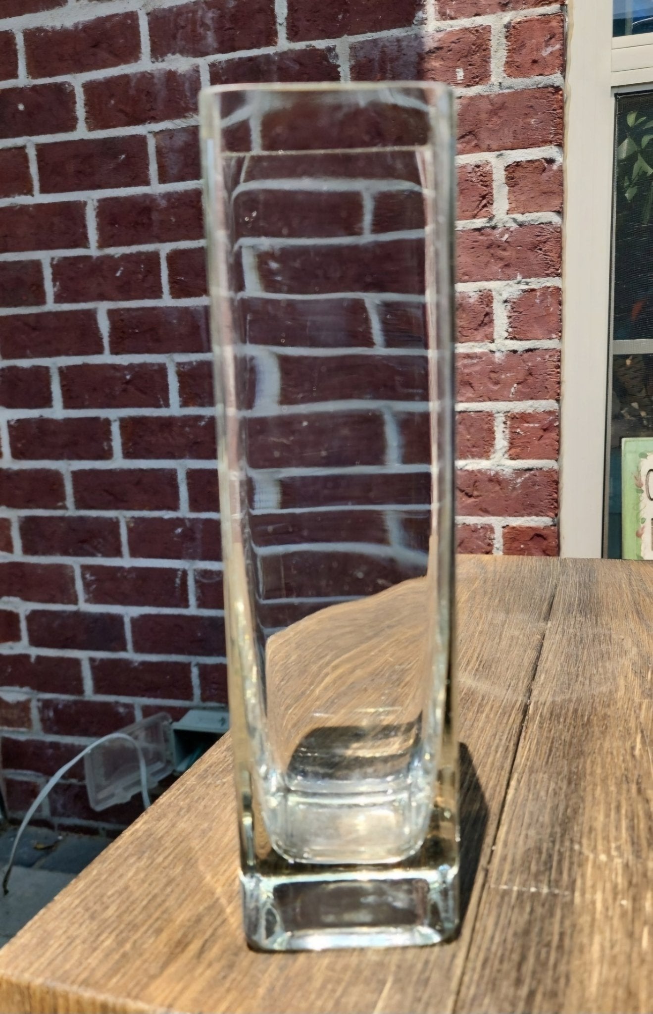 VINTAGE 10.5" TALL CUBE MODERNIST SQUARE WELL MADE GLASS FLOWER VASE - I Bought a Yard Sale