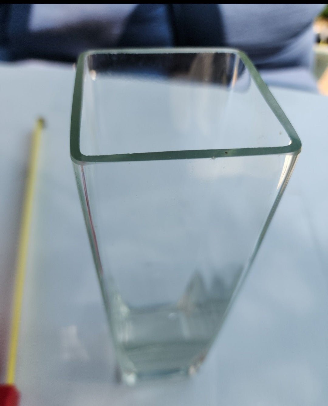 VINTAGE 10.5" TALL CUBE MODERNIST SQUARE WELL MADE GLASS FLOWER VASE - I Bought a Yard Sale