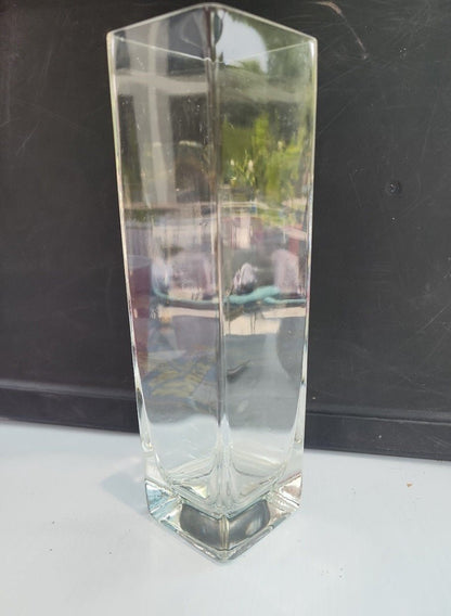 VINTAGE 10.5" TALL CUBE MODERNIST SQUARE WELL MADE GLASS FLOWER VASE - I Bought a Yard Sale