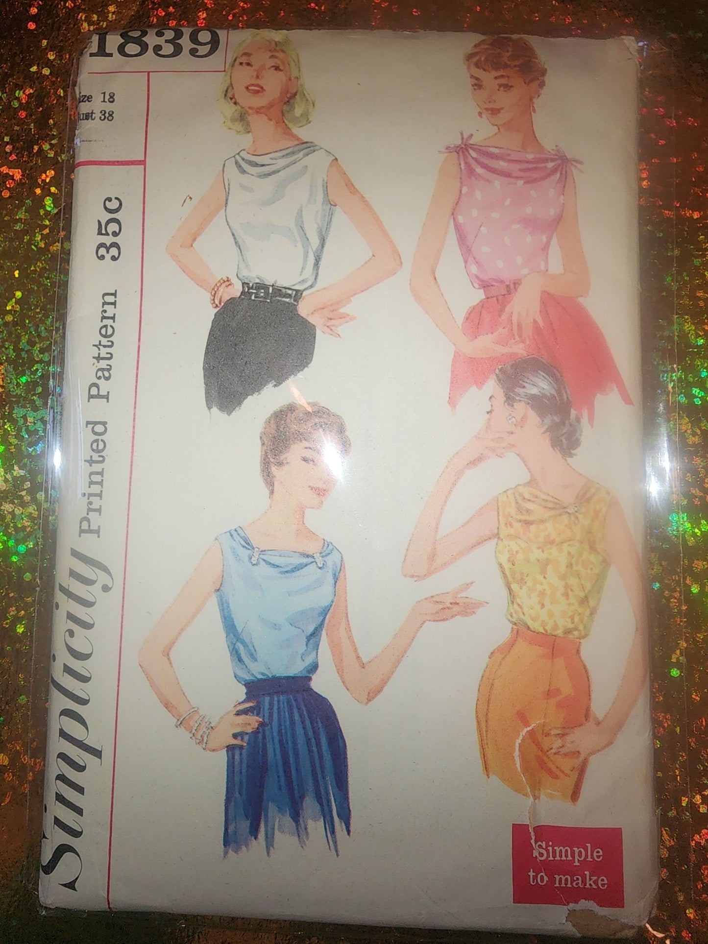 Vintage 1956 Simplicity Pattern 1839 Blouse 4 way neckline - I Bought a Yard Sale