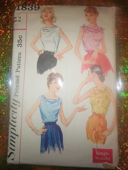 Vintage 1956 Simplicity Pattern 1839 Blouse 4 way neckline - I Bought a Yard Sale