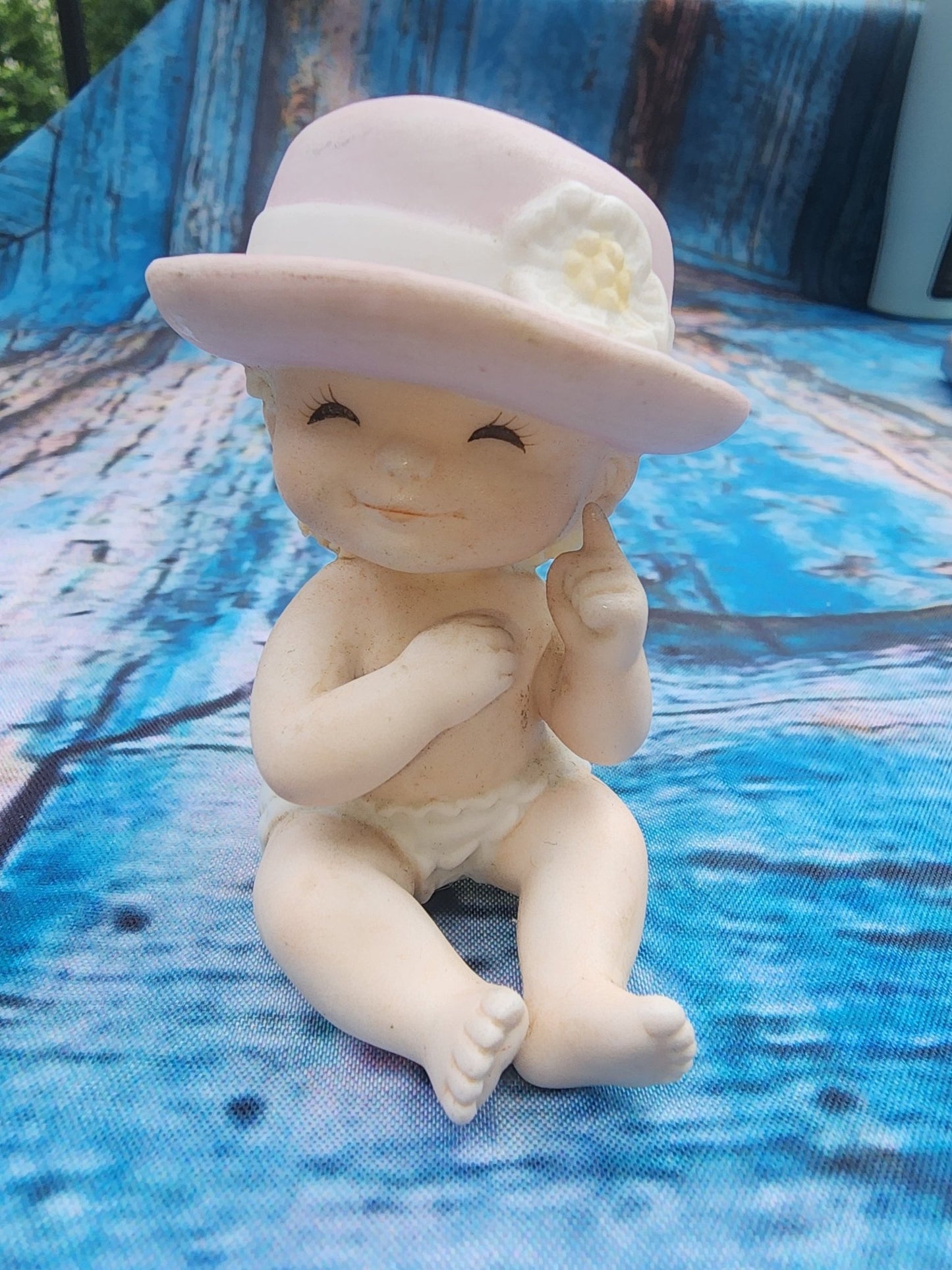 Vintage 1985 Gorham DBGCI Smiling Baby Figurine with floral Hat - I Bought a Yard Sale