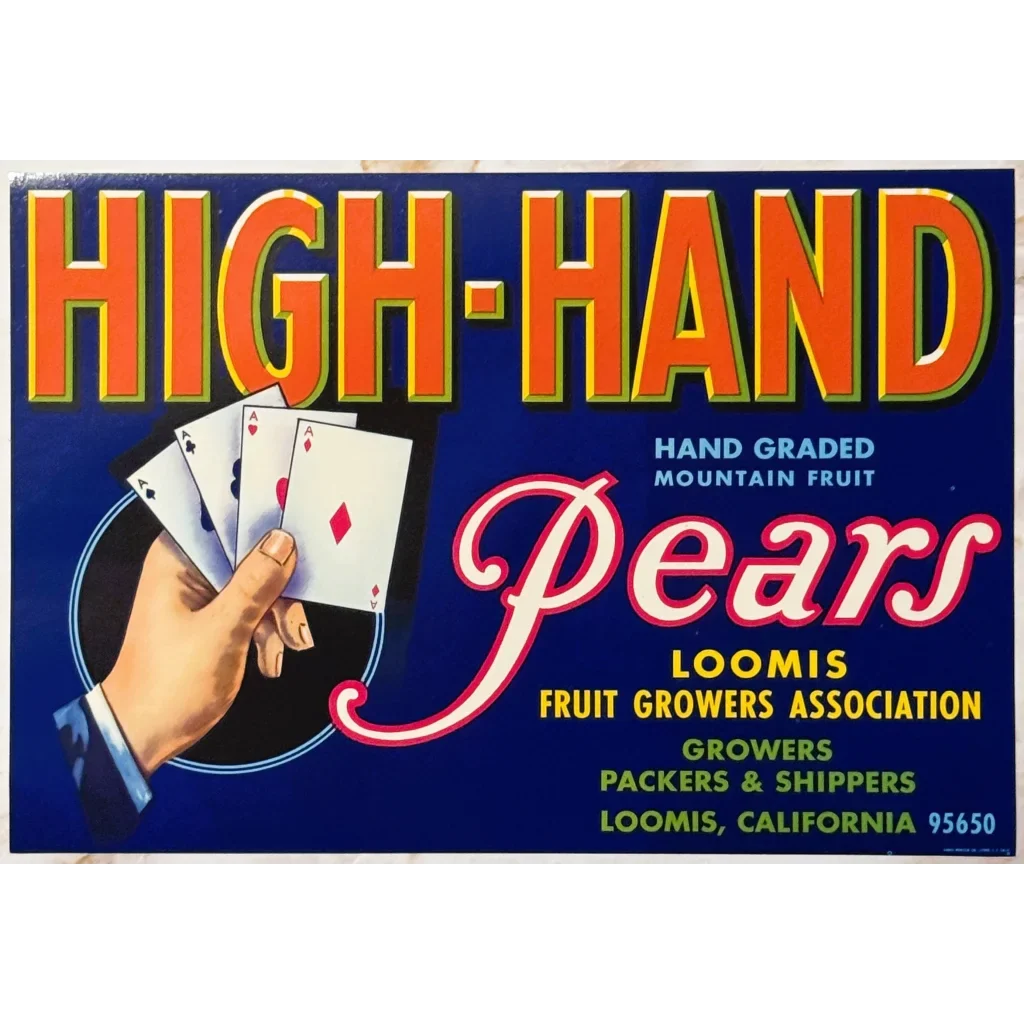 Vintage 70s High Hand Pear Label Brings Loomis Charm to Life