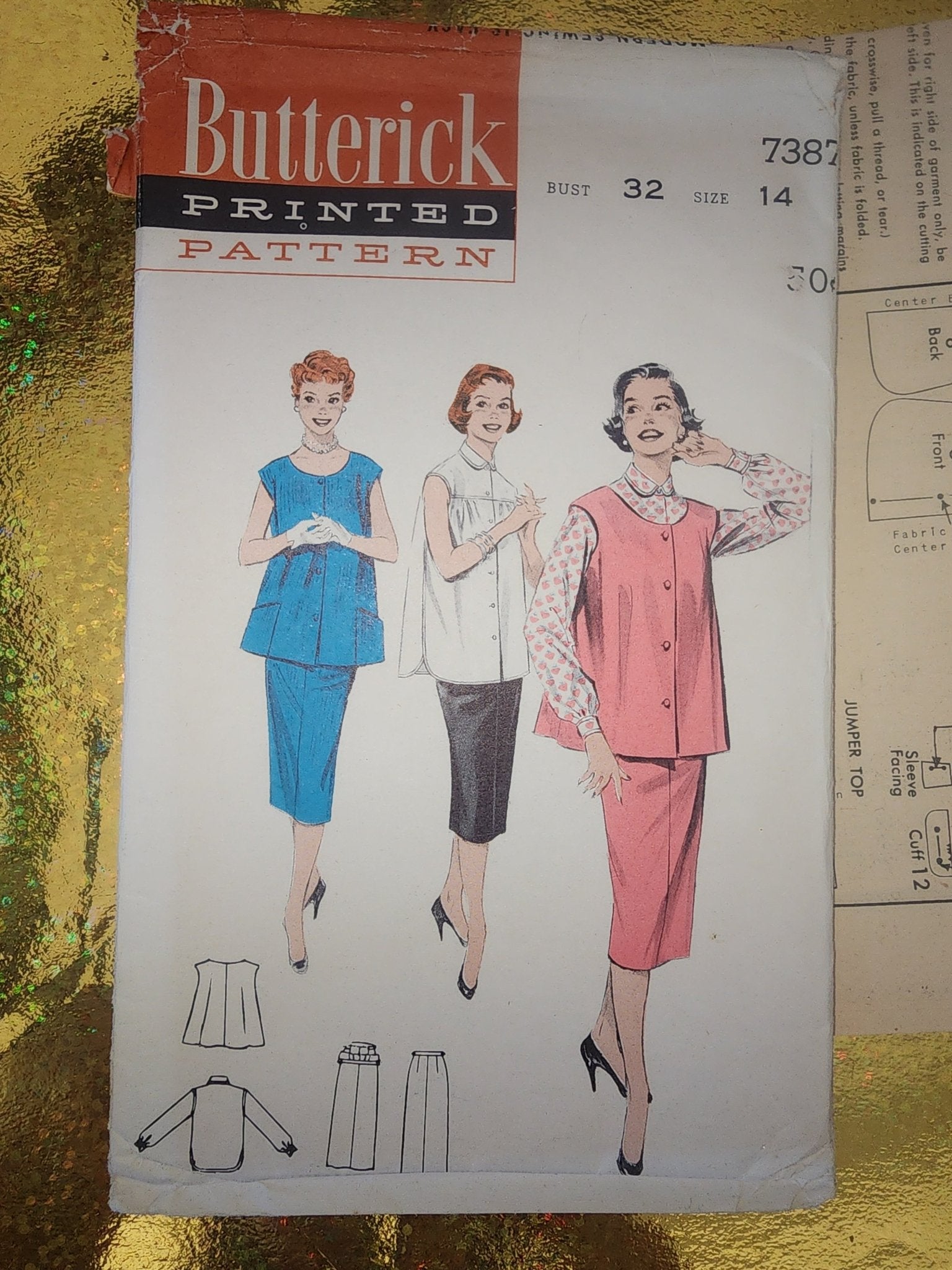 Vintage Advance Pattern 7387; Misses Maternity Wardrobe, Size 14, bust 32 cut pattern ready to go. - I Bought a Yard Sale