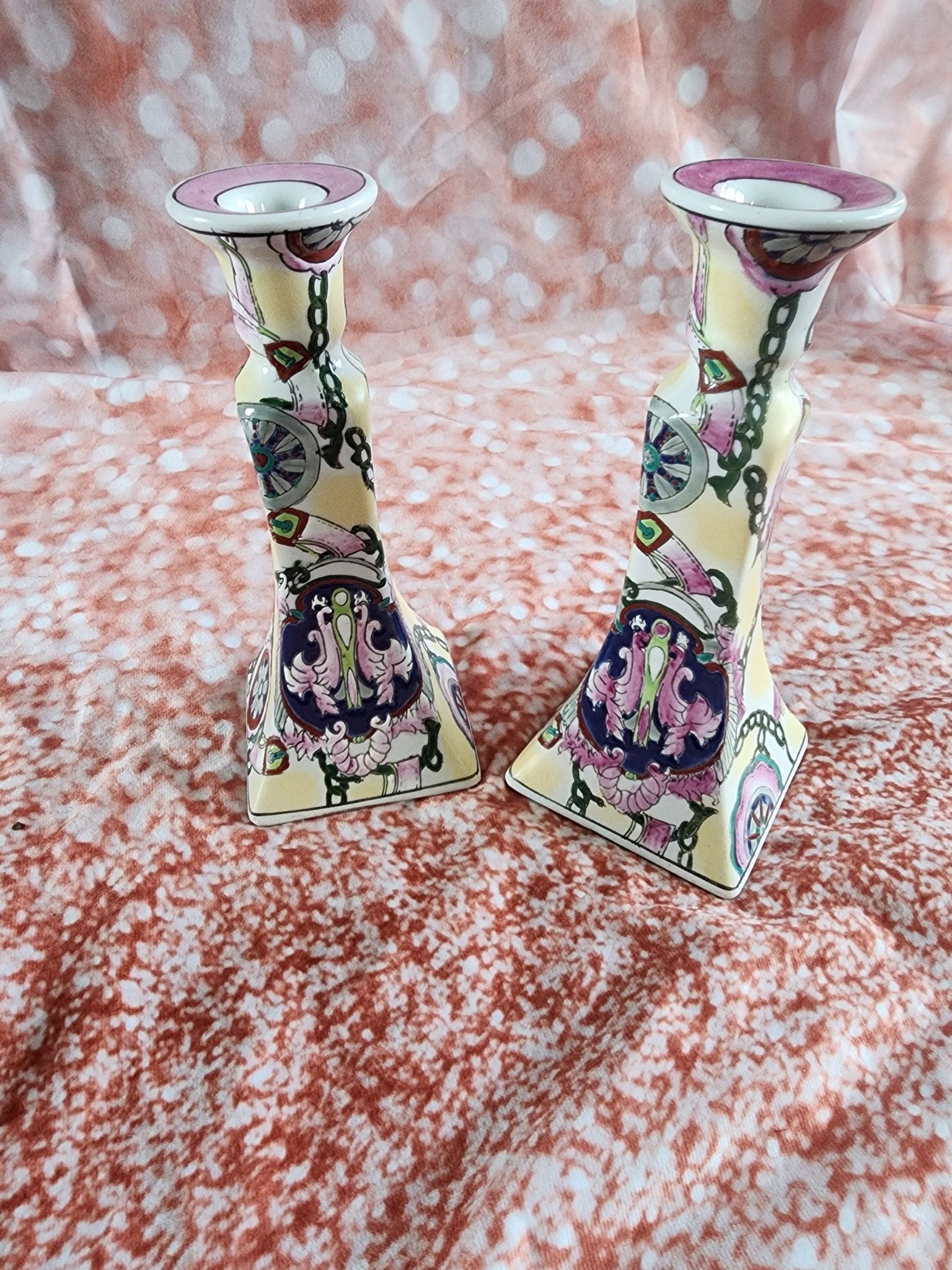 Vintage Capo Style Hand Painted Designer Candle Candlestick Holders 8.5" - I Bought a Yard Sale