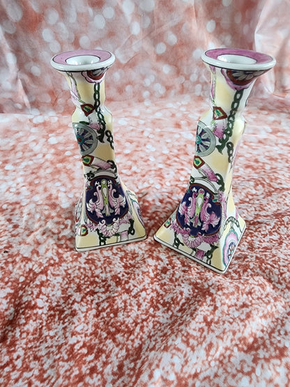 Vintage Capo Style Hand Painted Designer Candle Candlestick Holders 8.5" - I Bought a Yard Sale