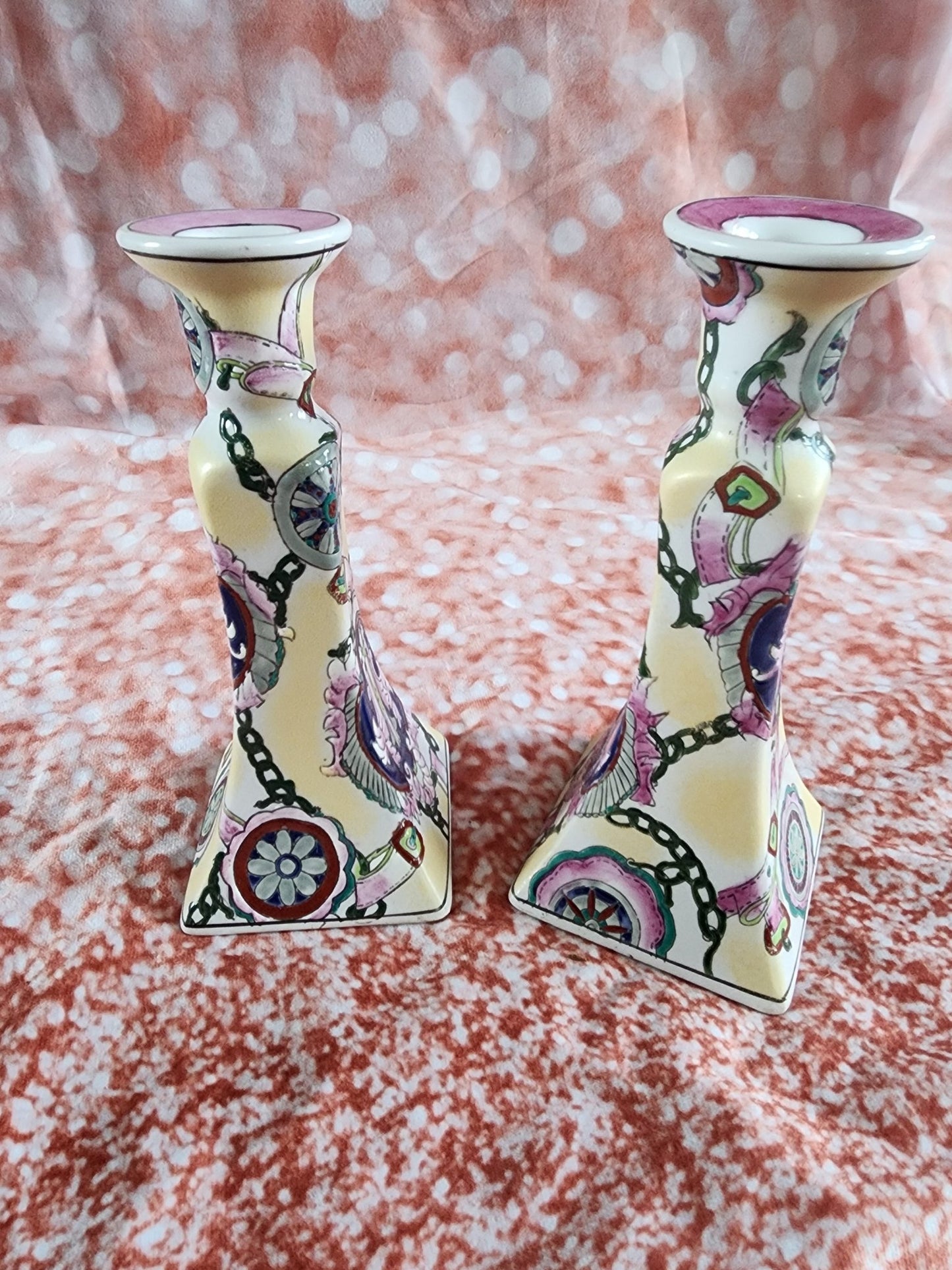 Vintage Capo Style Hand Painted Designer Candle Candlestick Holders 8.5" - I Bought a Yard Sale