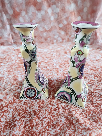 Vintage Capo Style Hand Painted Designer Candle Candlestick Holders 8.5" - I Bought a Yard Sale
