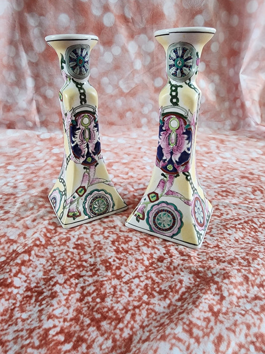 Vintage Capo Style Hand Painted Designer Candle Candlestick Holders 8.5" - I Bought a Yard Sale