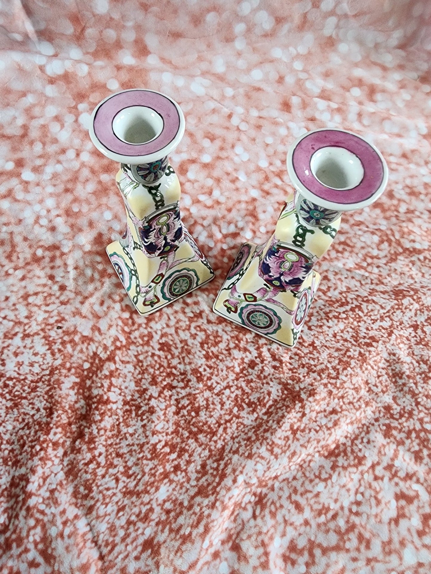 Vintage Capo Style Hand Painted Designer Candle Candlestick Holders 8.5" - I Bought a Yard Sale
