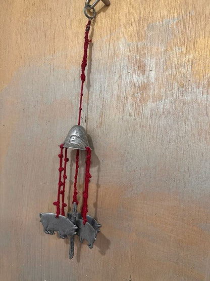 Vintage Carson Pewter Grazing Pigs Wind Chime with Bell Cap 1992 - I Bought a Yard Sale