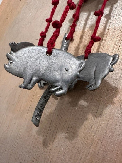 Vintage Carson Pewter Grazing Pigs Wind Chime with Bell Cap 1992 - I Bought a Yard Sale