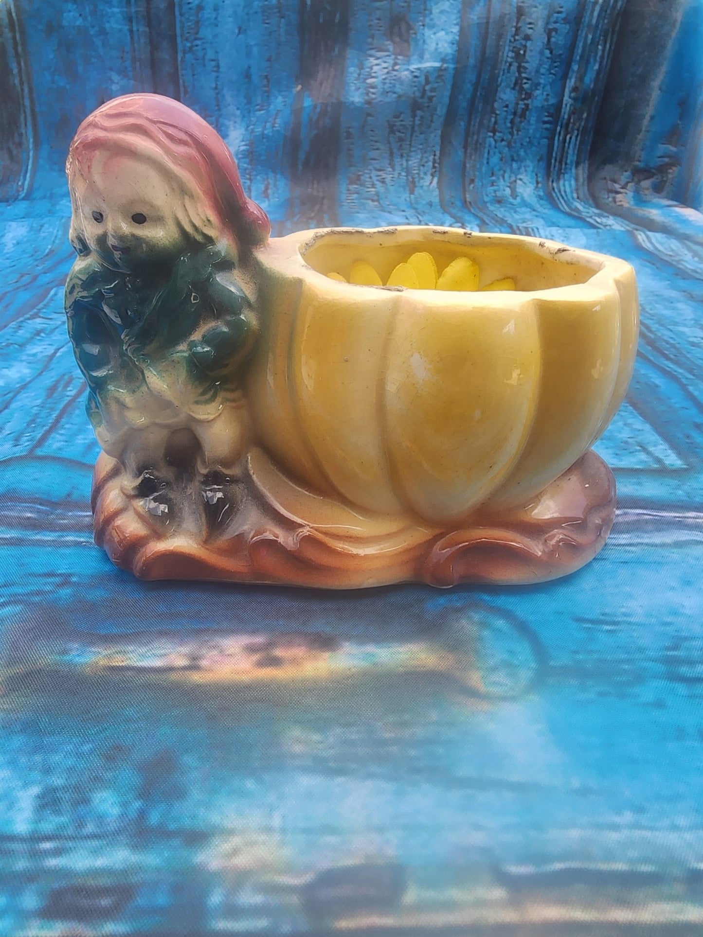 Vintage Ceramic Planter Fall gnome Pumpkin 1950s - I Bought a Yard Sale