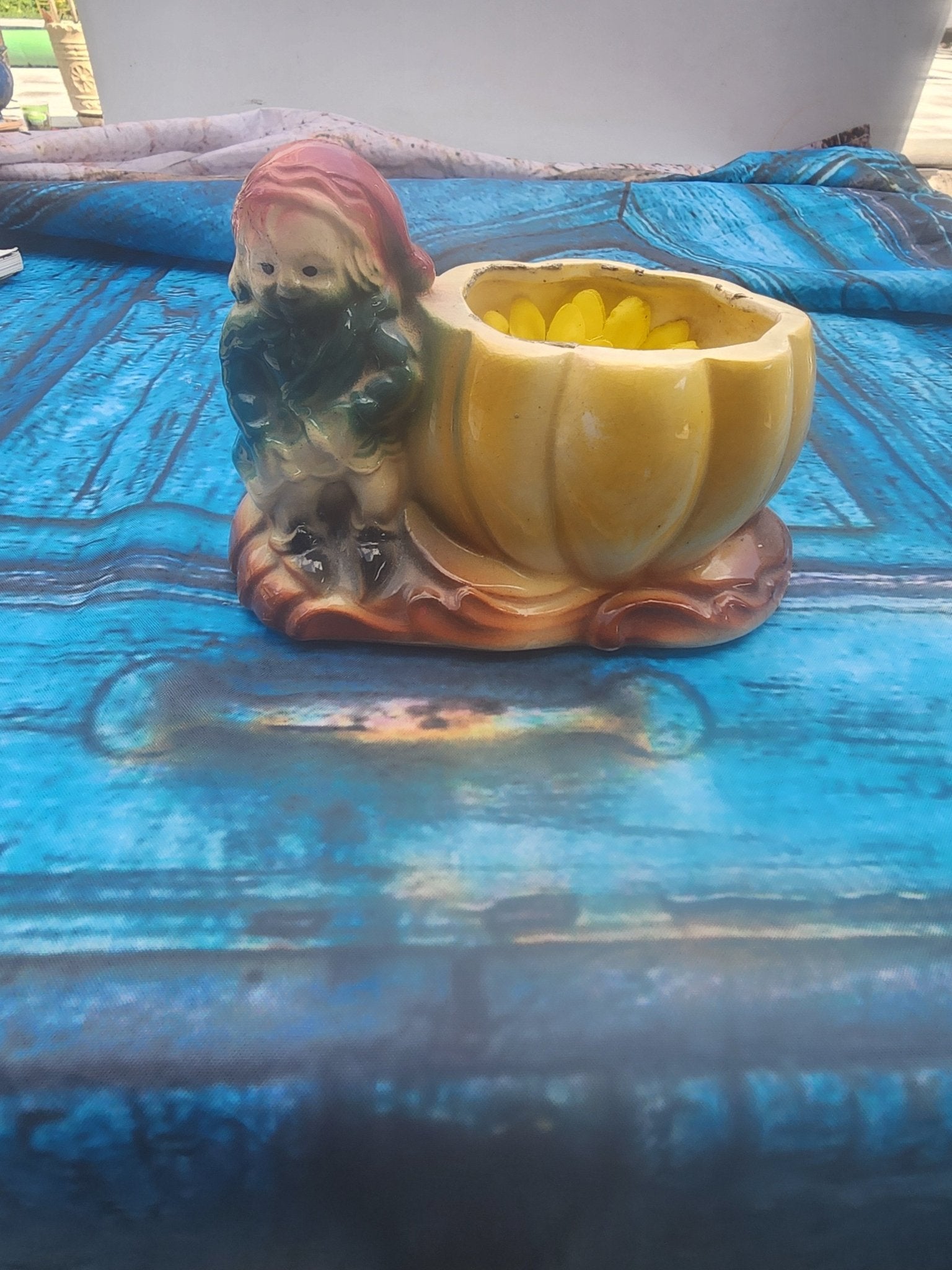 Vintage Ceramic Planter Fall gnome Pumpkin 1950s - I Bought a Yard Sale