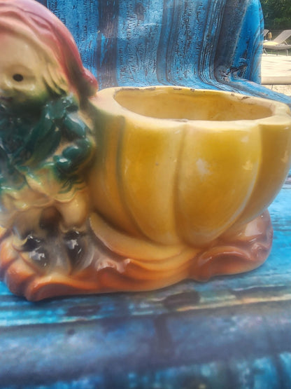 Vintage Ceramic Planter Fall gnome Pumpkin 1950s - I Bought a Yard Sale