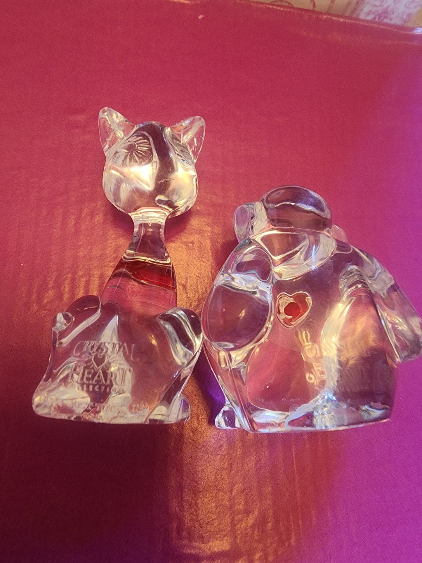 Vintage Crystal Heart Collection Lot, Clear With Red Hearts, Monkey, and Cat - I Bought a Yard Sale