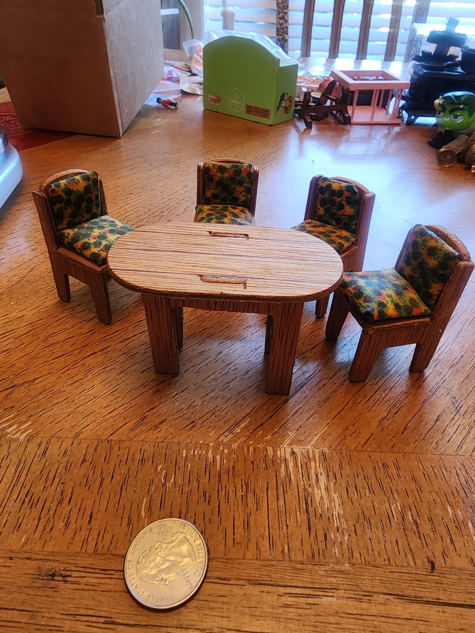 Vintage Doll House minature Dining Table and 4 chairs - I Bought a Yard Sale