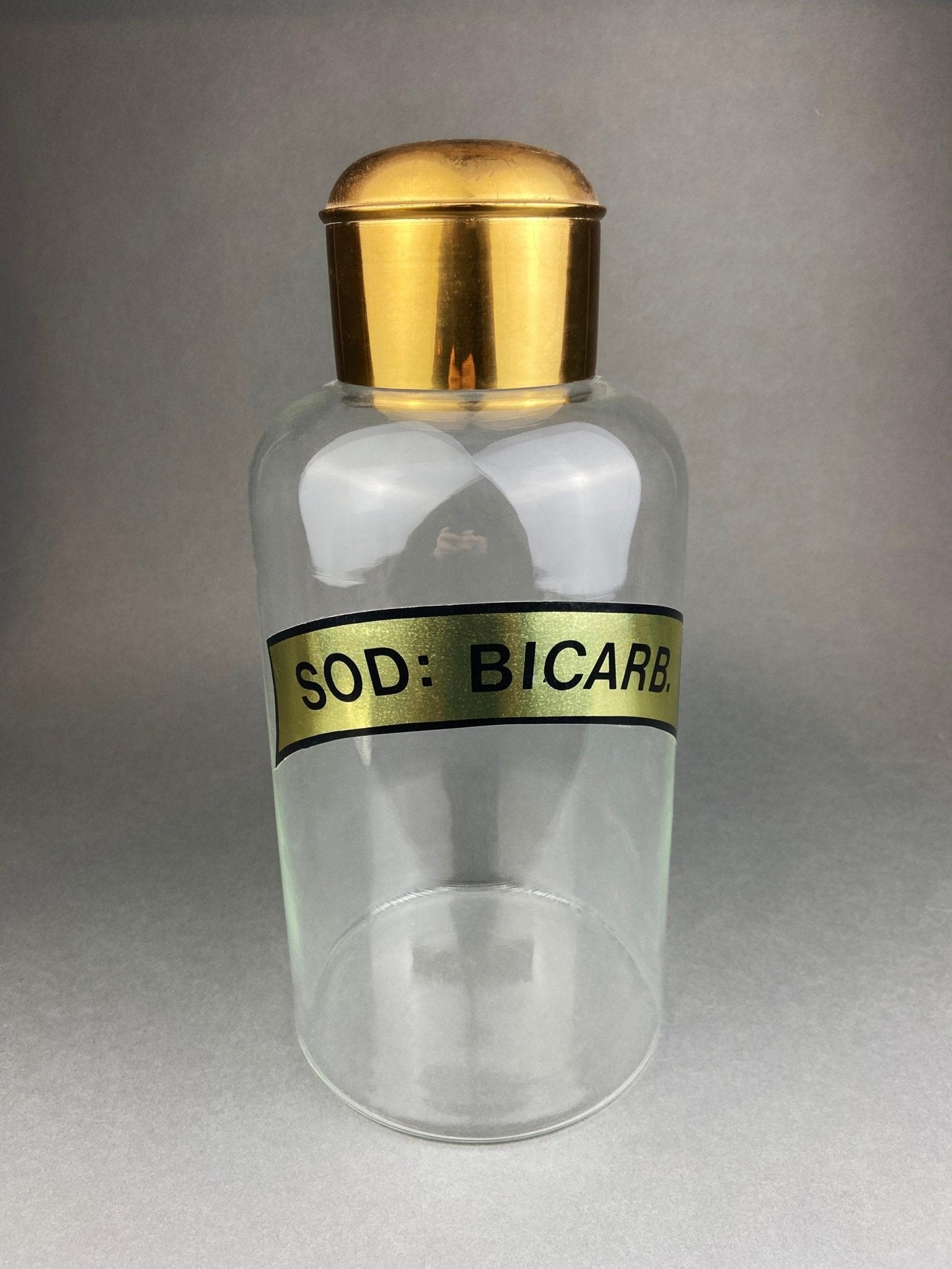 Vintage, Extra Large Apothecary Bottles. Italian, Boric Acid & Sodium Bicarbonate Jars with Brass Caps. Set of Two Apothecary Jars. - I Bought a Yard Sale