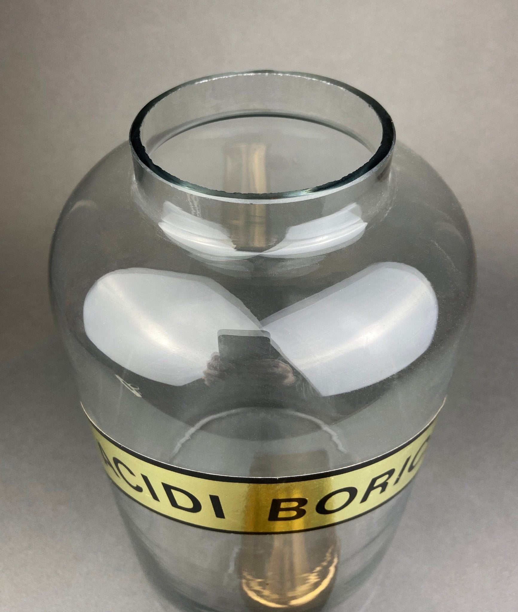 Vintage, Extra Large Apothecary Bottles. Italian, Boric Acid & Sodium Bicarbonate Jars with Brass Caps. Set of Two Apothecary Jars. - I Bought a Yard Sale