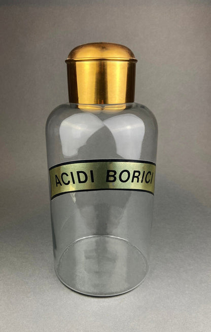 Vintage, Extra Large Apothecary Bottles. Italian, Boric Acid & Sodium Bicarbonate Jars with Brass Caps. Set of Two Apothecary Jars. - I Bought a Yard Sale